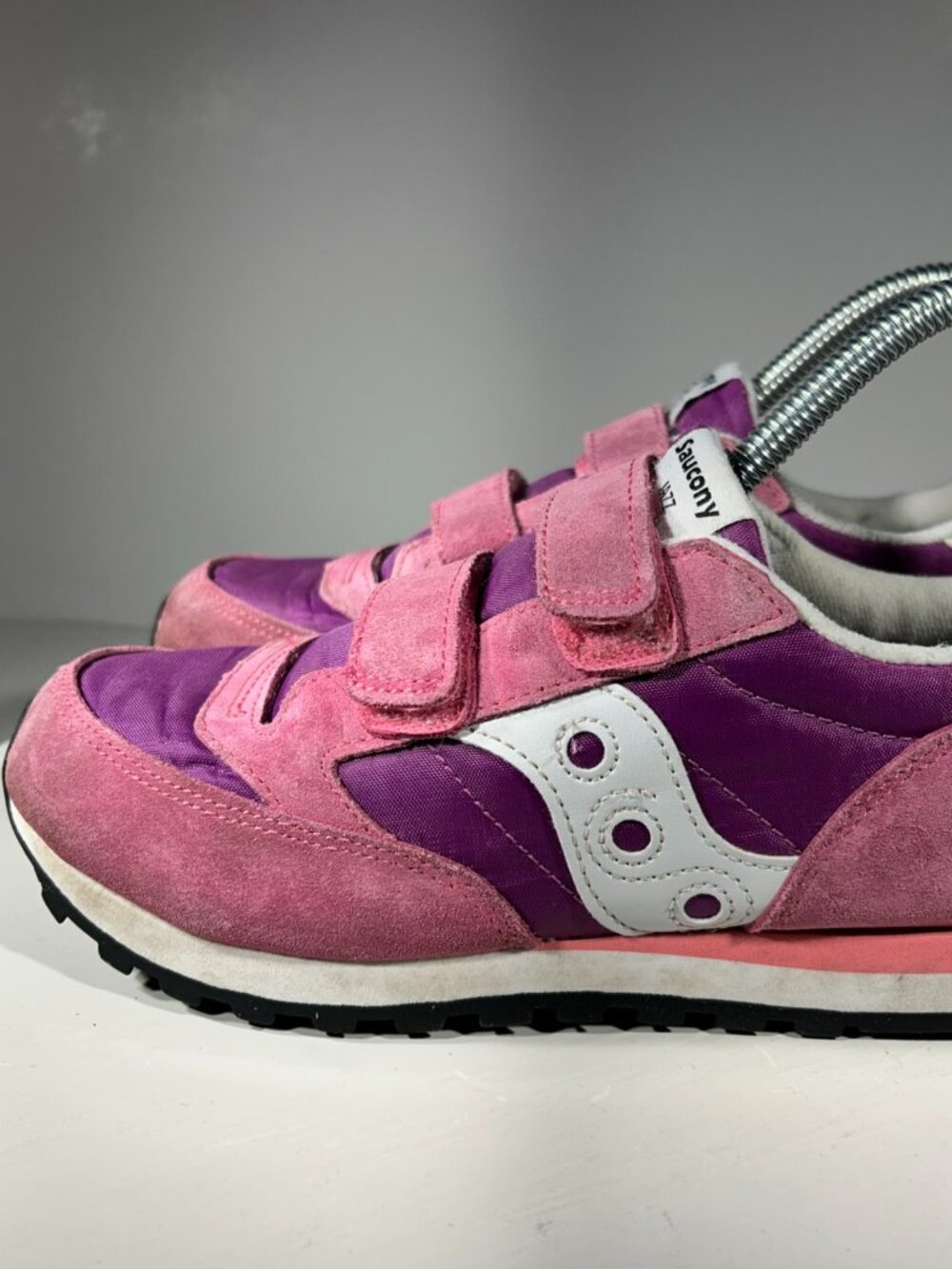 Saucony Jazz Girls Shoes Size 3 3M Pink Purple Sneakers Double Hook Loop School